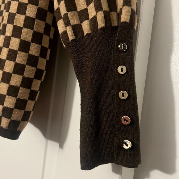 Gabby Isabella Women's Funnel Neck Check Pullover Long Sleeve Button Sweater XS - Picture 7 of 14